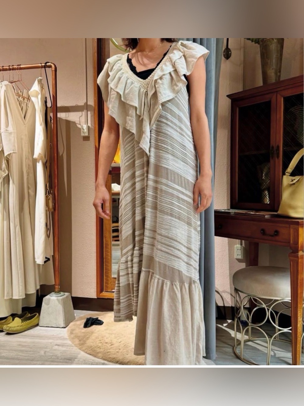 Zara Maxi Dress Bohemian Asymmetric Beige Ruffle Flowy Summer Unusual Size M - Picture 2 of 8